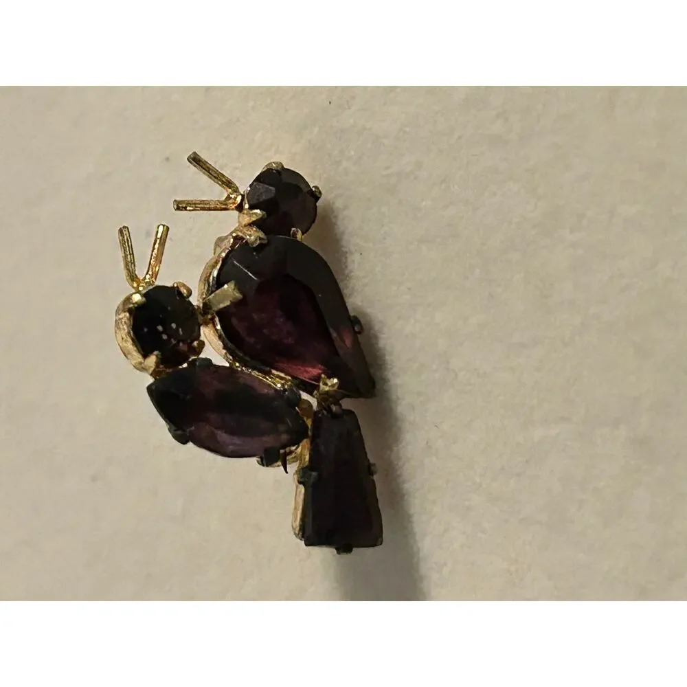 Antique 1920s Czech Lovebirds Brooch Pin Amethyst Purple Glass Stamped Czecho